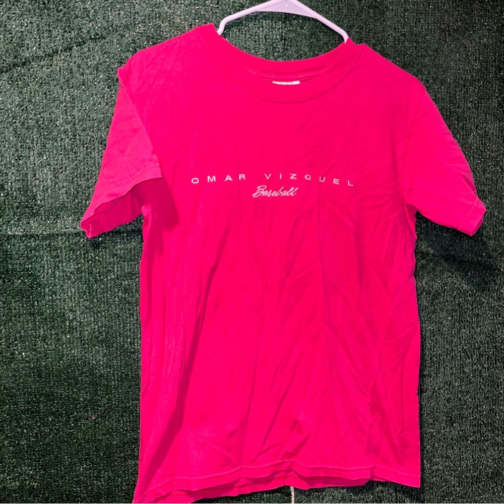 vintage 90s Cleveland Indians Omar Vizquel Baseball Pink Shirt S MLB Ohio